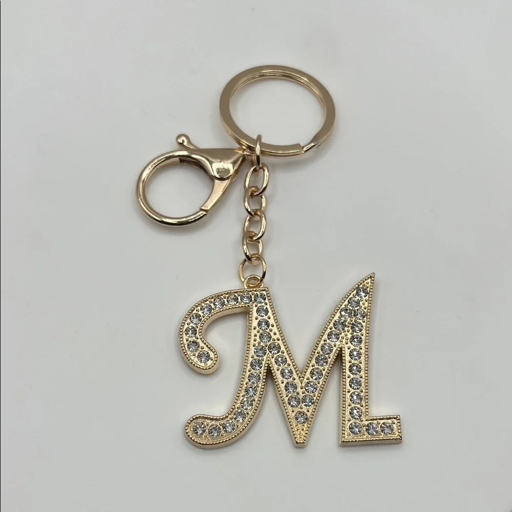 381. Gold Keychain with Rhinestones Initial M Keychain